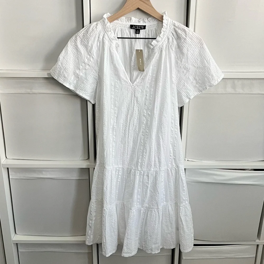 J. Crew Ruffle Trim Tiered Mini Dress White